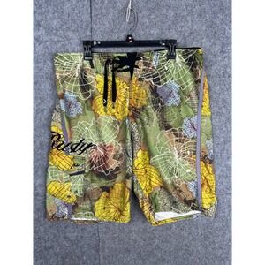Vintage Rusty Board Shorts Mens 36-38 AOP Abstract Embroidered Y2K Spellout